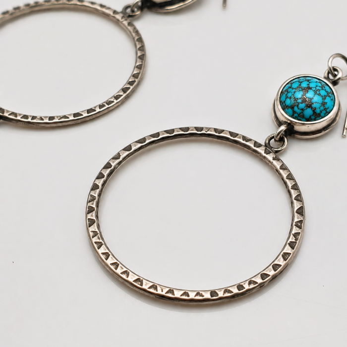 Silver hoop earrings with turquoise