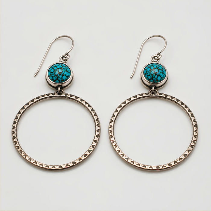 Silver hoop earrings with turquoise
