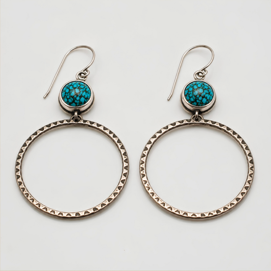 Silver hoop earrings with turquoise