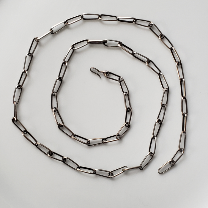 Large link sterling silver bench chain necklace