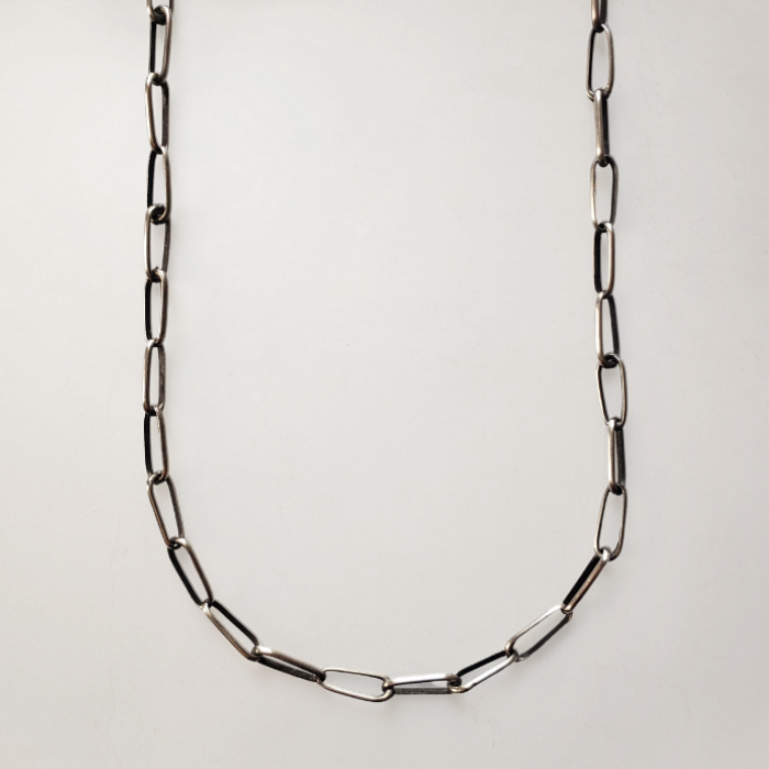Large link sterling silver bench chain necklace