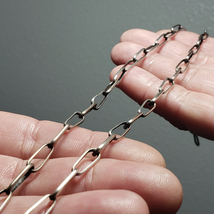 Large link sterling silver bench chain necklace