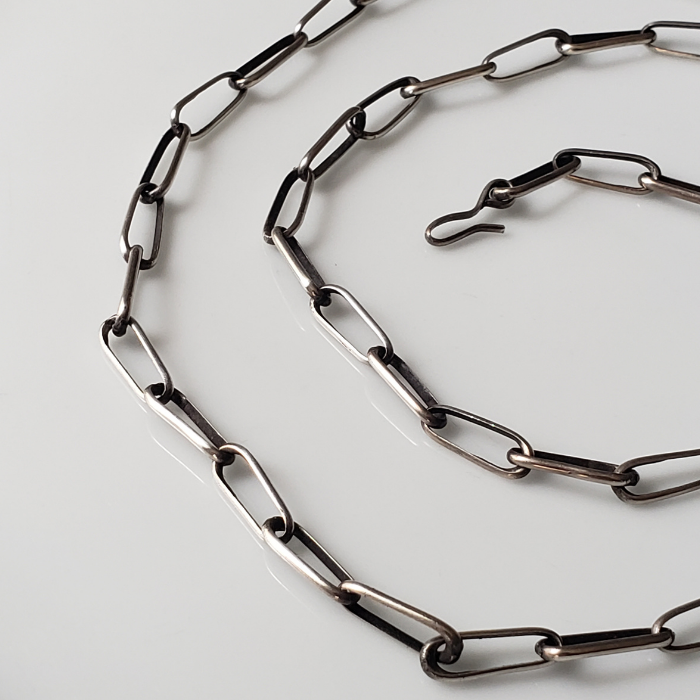 Large link sterling silver bench chain necklace