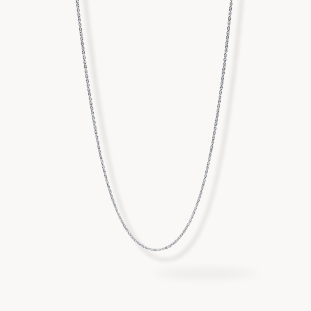 Front image of sterling silver chain necklace against white background 