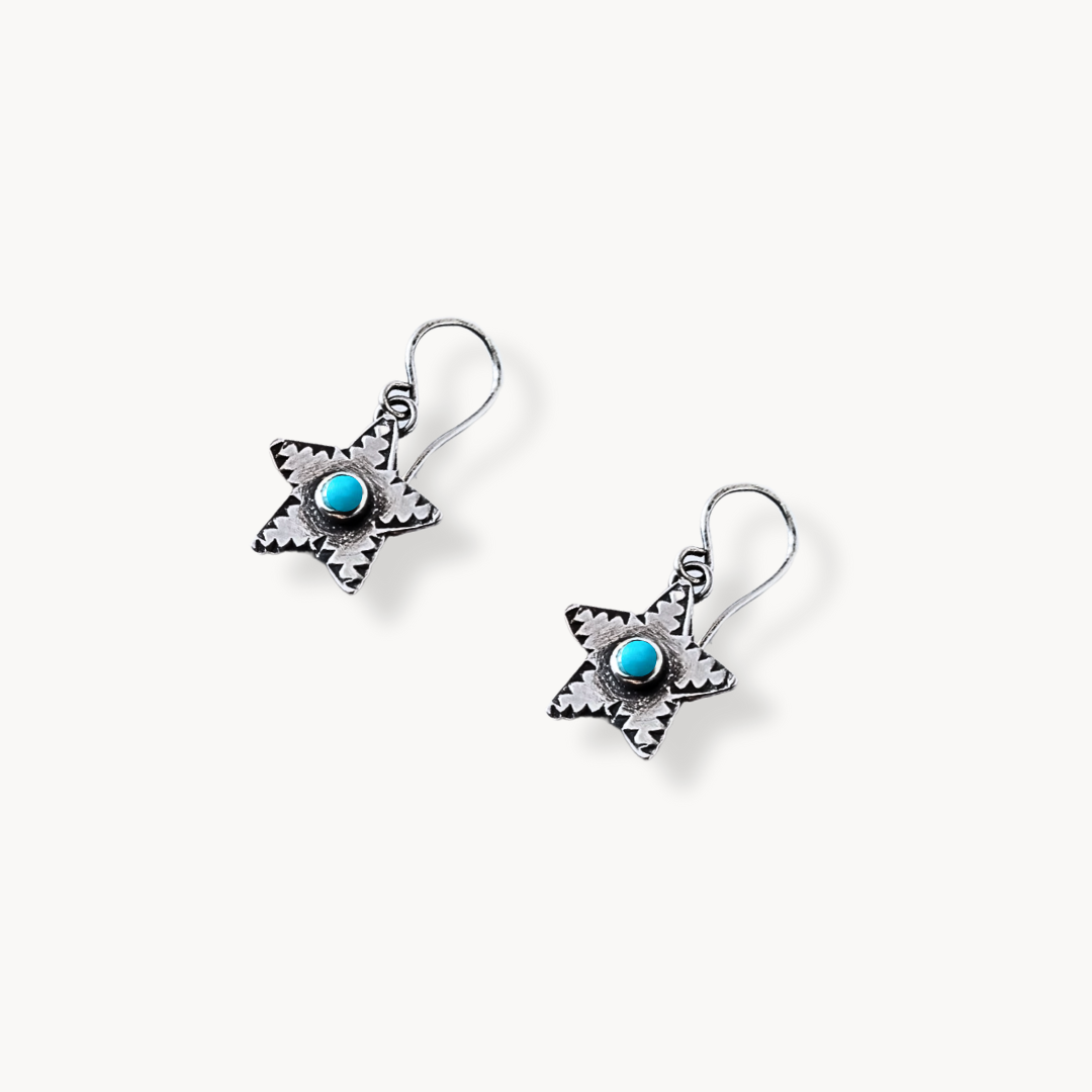 Small Texas star earrings with turquoise centers