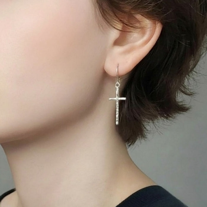 Sterling silver textured cross earrings