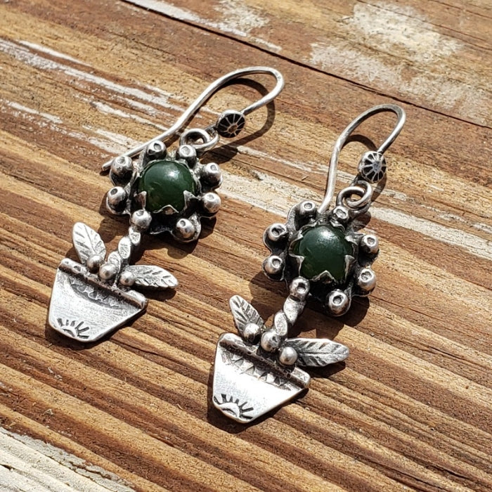 Jade flower earrings