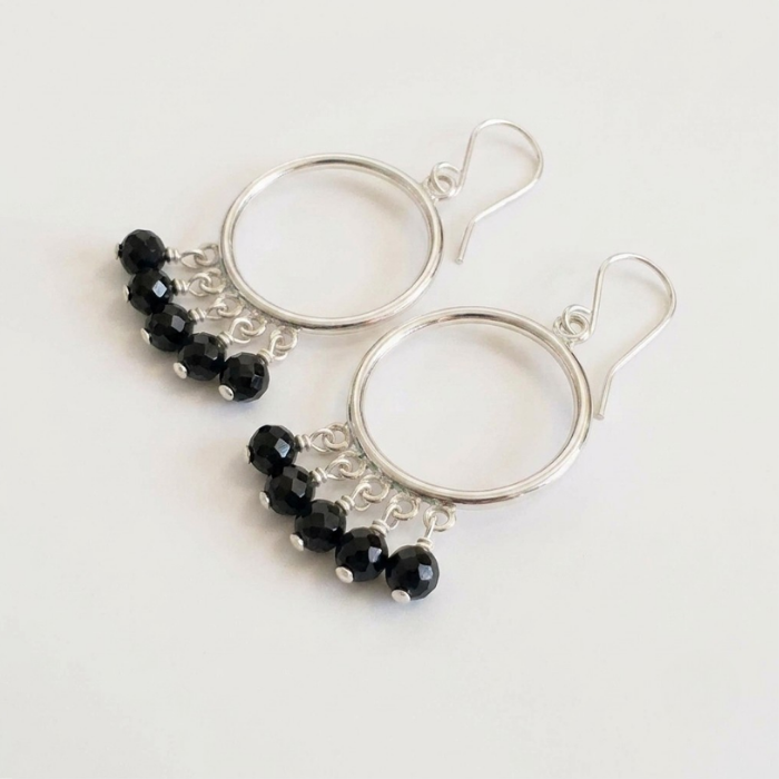 Black spinel hoop earrings