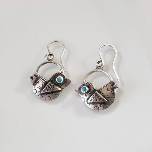 Sterling silver folk art bird earrings