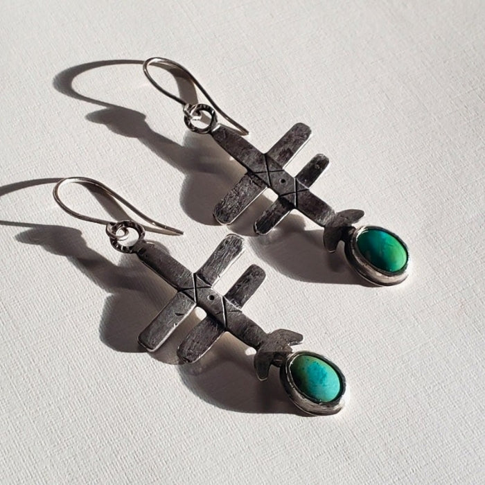 Silver cross earrings with turquoise