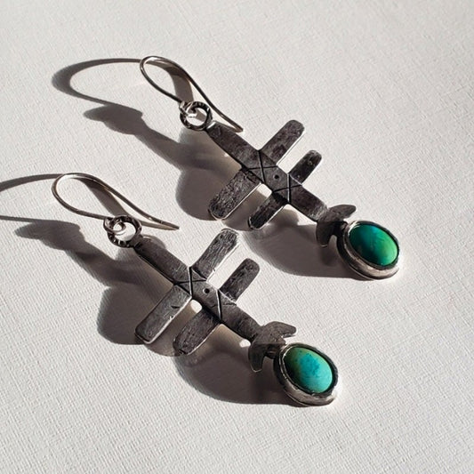 Silver cross earrings with turquoise
