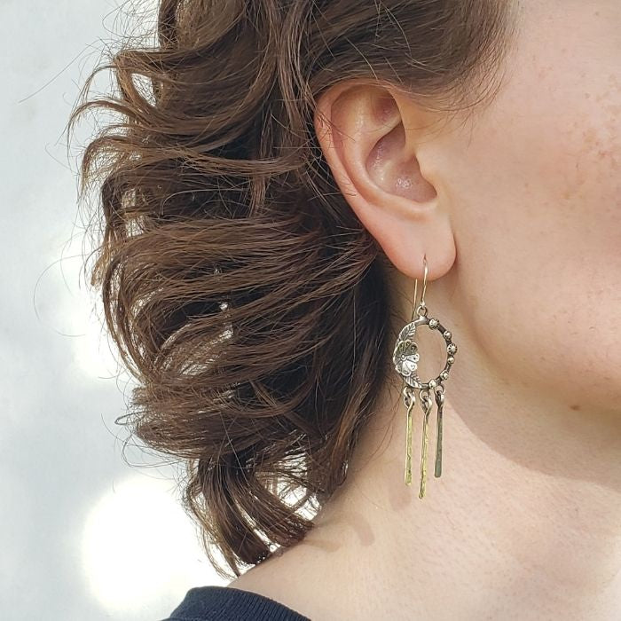 Silver hoop dangle earrings