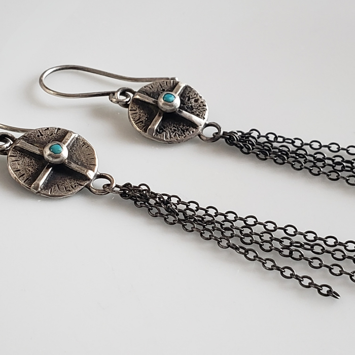Silver coin earrings with dangles