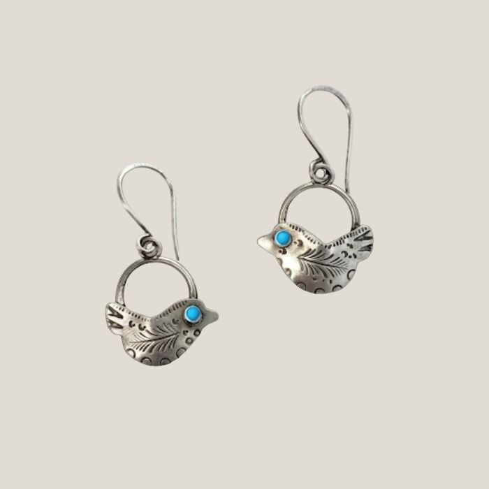 Sterling silver folk art bird earrings