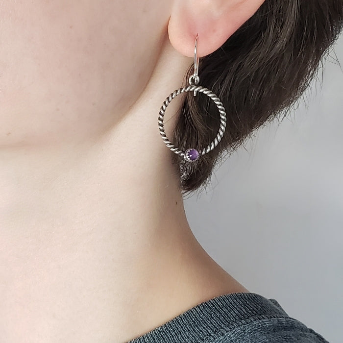 Purple amethyst hoop earrings