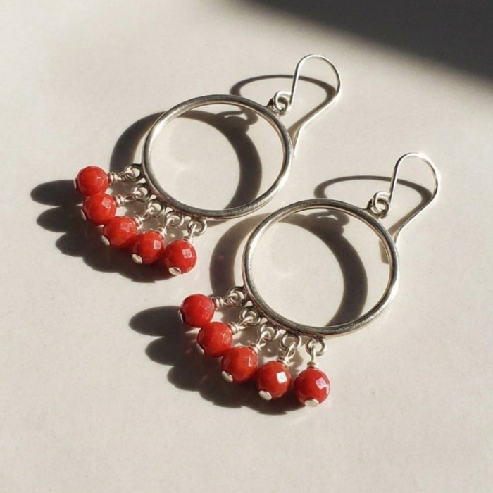 Red coral hoop earrings