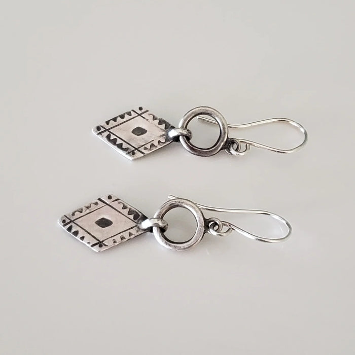 Silver diamond drop earrings