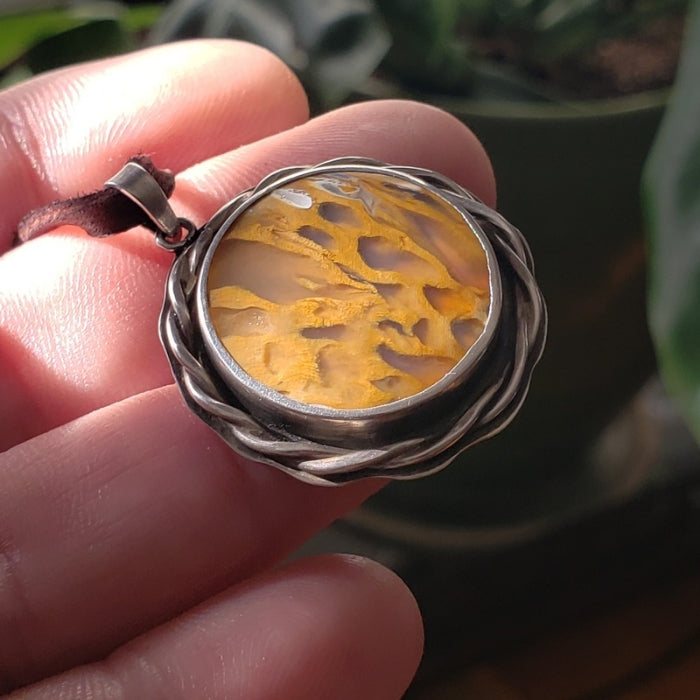 Sterling silver and petrified wood pendant