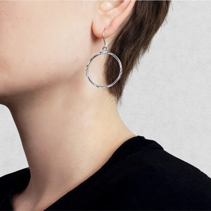 Stamped sterling hoop earrings