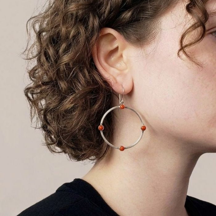 Medium red coral hoop earrings