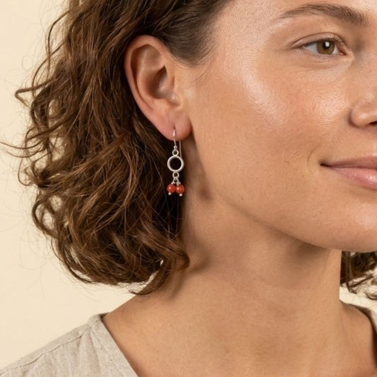 Gemstone pom pom earrings