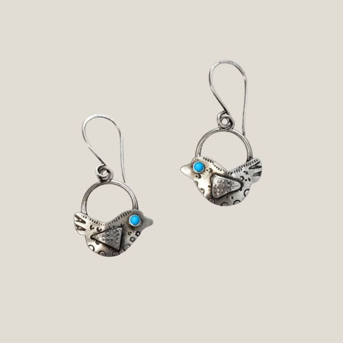Sterling silver folk art bird earrings