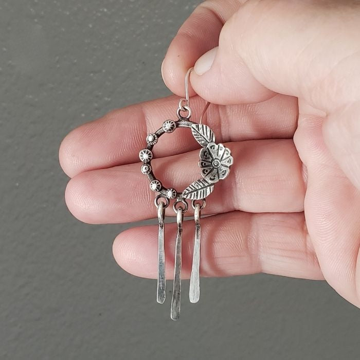 Silver hoop dangle earrings