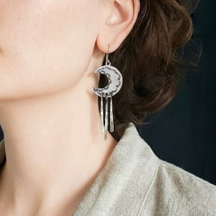 Crescent moon dangle earrings