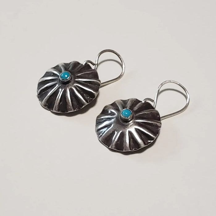 Classic silver concho earrings with turquoise