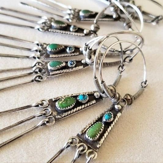 Long hoop and dangle earrings