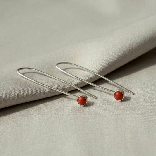 Red coral threader earrings