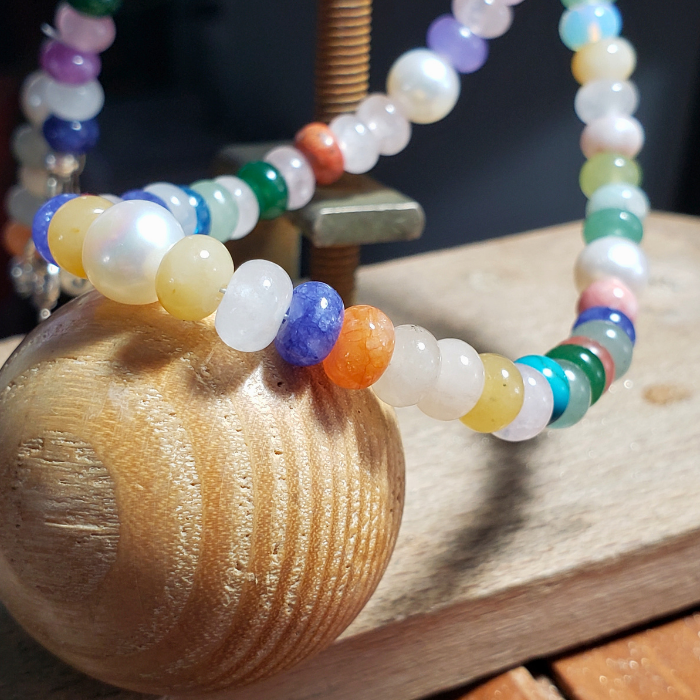 Colorful gemstone and pearl necklace