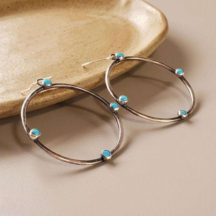 Medium turquoise hoop earrings