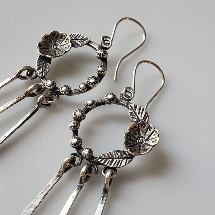 Silver hoop dangle earrings