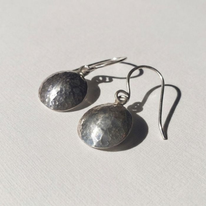 Hammered silver dome earrings on wires