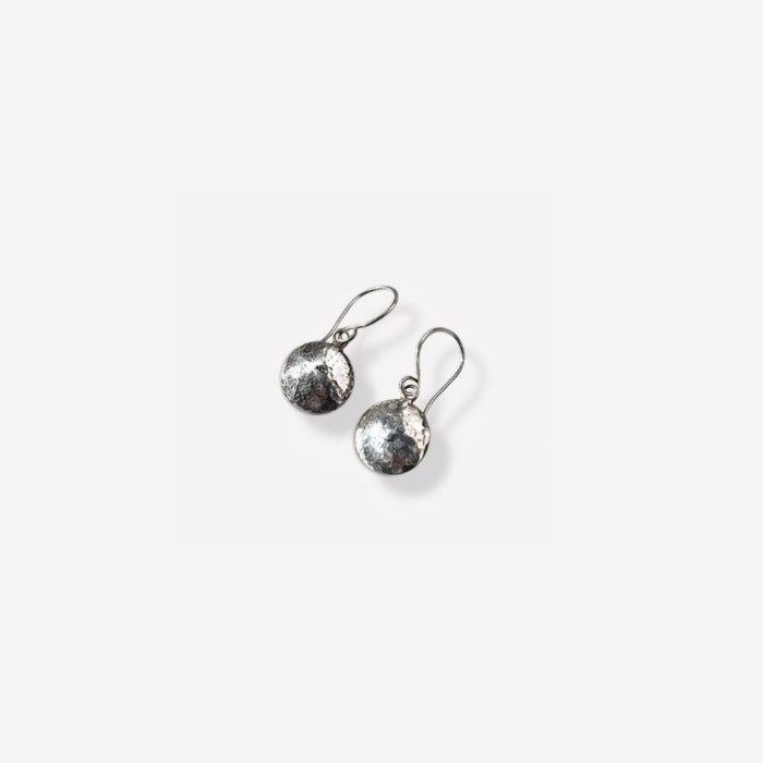 Hammered silver dome earrings on wires
