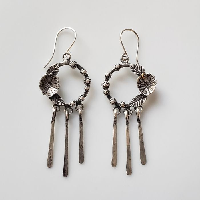 Silver hoop dangle earrings