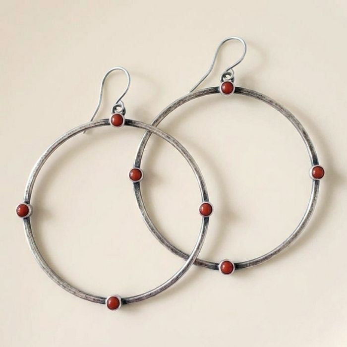 Large red coral hoop earrings