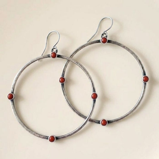 Large red coral hoop earrings