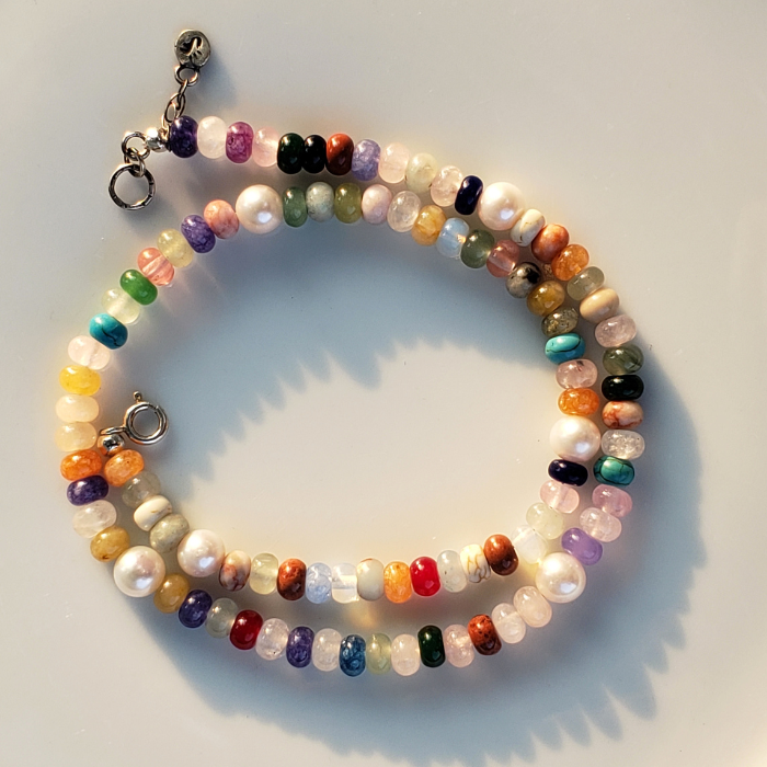 Colorful gemstone and pearl necklace