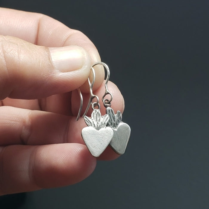 Silver flaming heart earrings