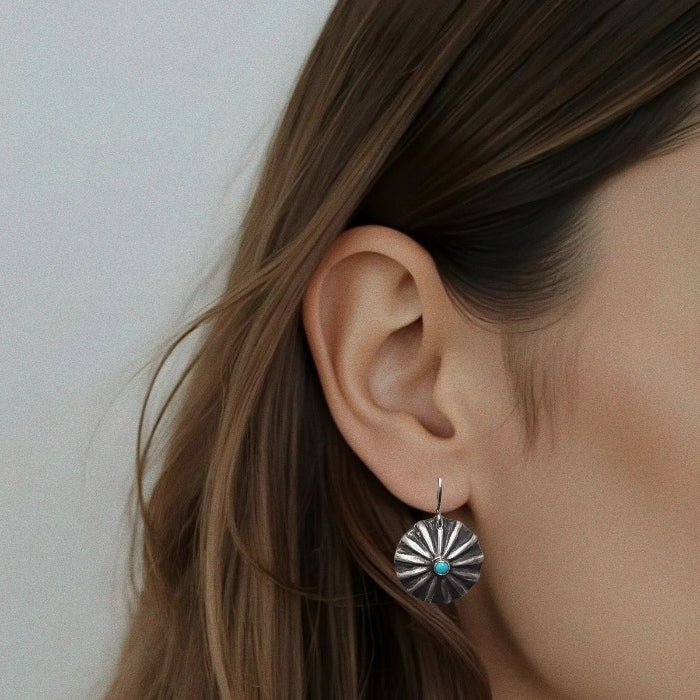 Classic silver concho earrings with turquoise