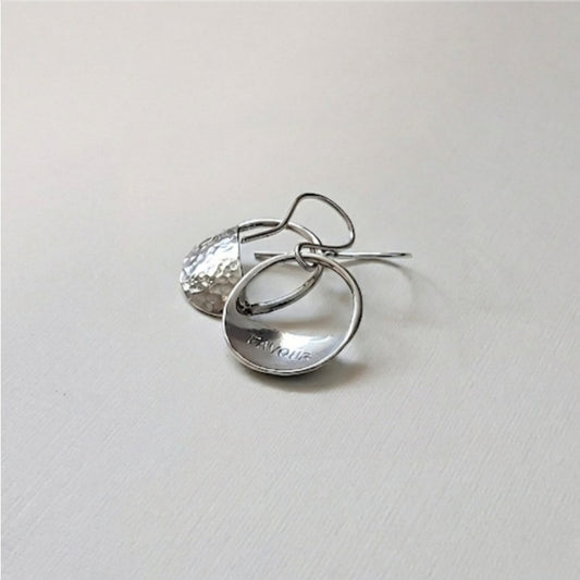 Sterling silver half disc hoop earrings