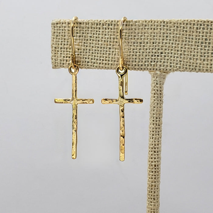 Gold cross earrings with texture