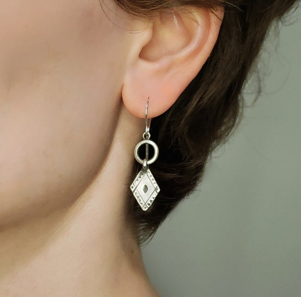 Silver diamond drop earrings