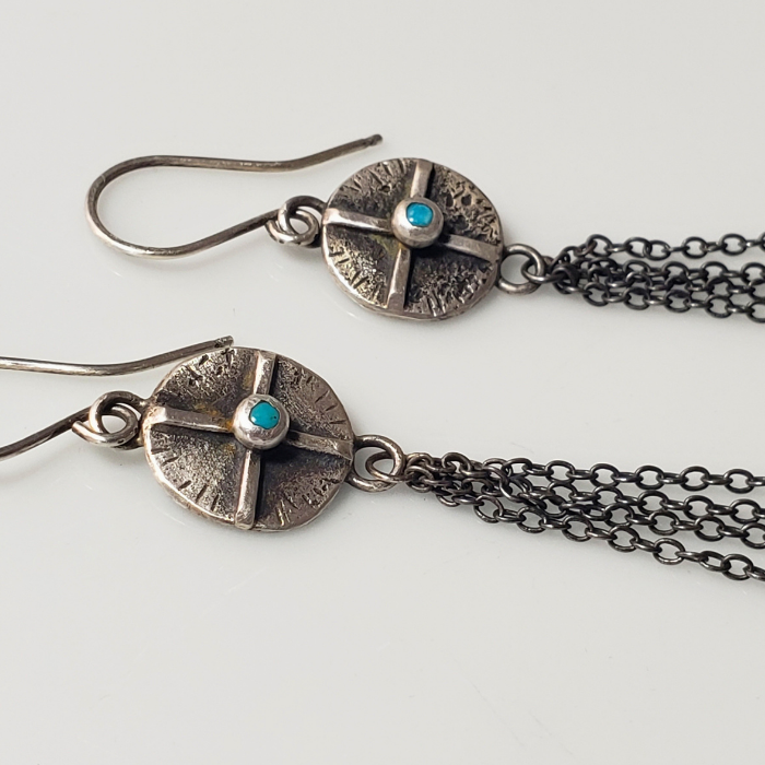Silver coin earrings with dangles