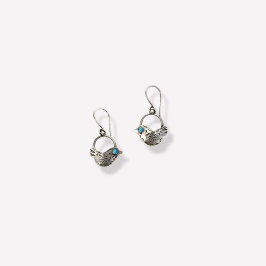 Sterling silver folk art bird earrings