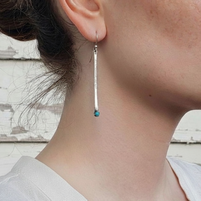 Long turquoise bar earrings