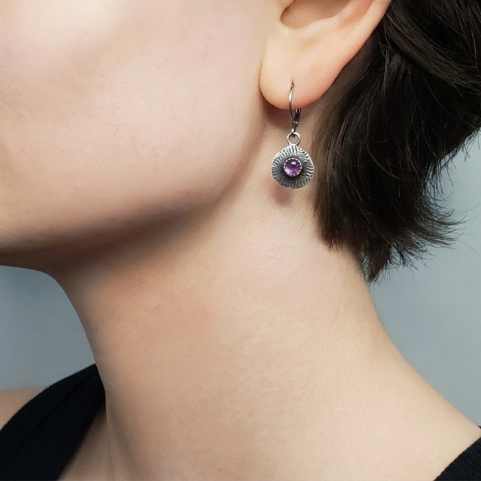 Rustic purple amethyst earrings