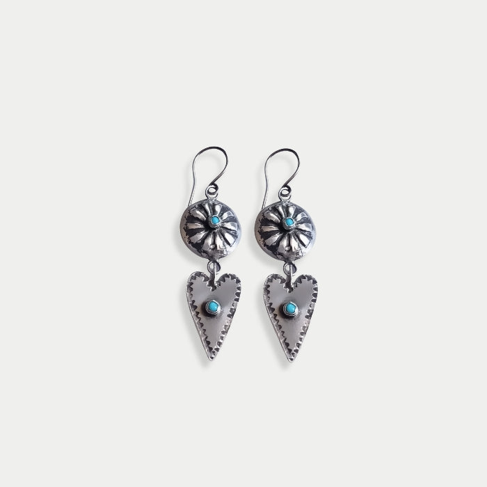 Silver concho heart earrings